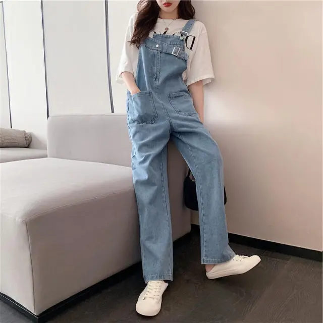 Women's Retro Style Loose Big Pocket Jeans Blue - Shop at LoveMi