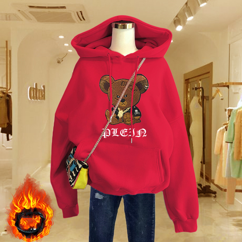 Plush Padded Bear Print Loose Mid-length Top