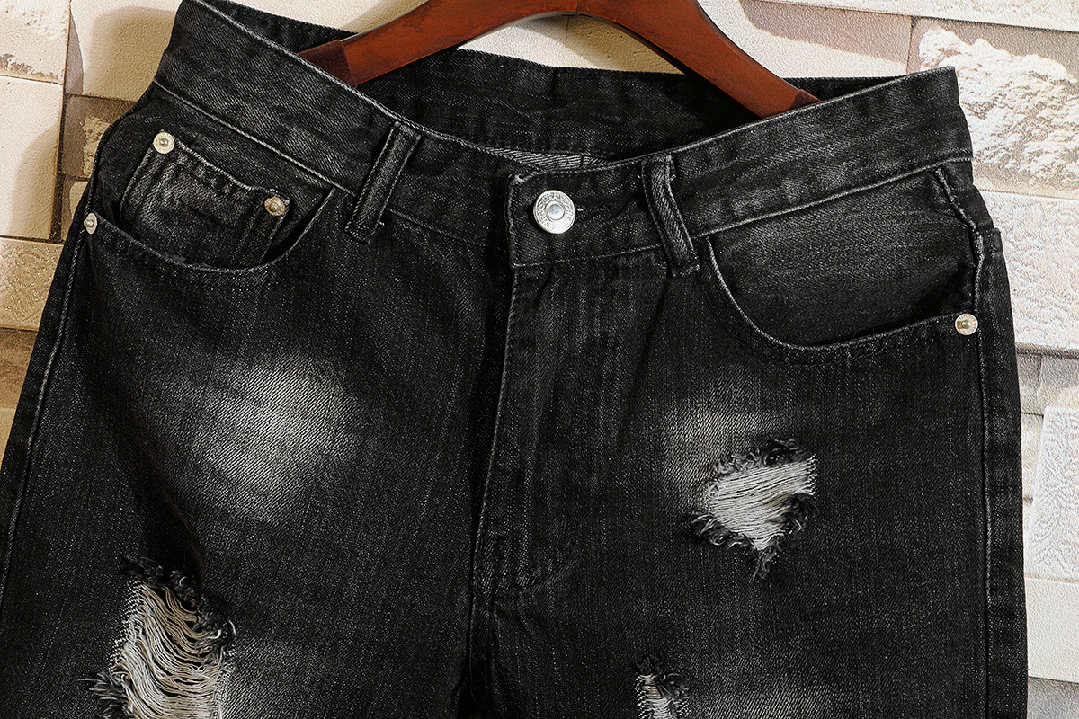 Color Denim Shorts Men's Slim Five-point Pants Tide Ripped Harem Pants