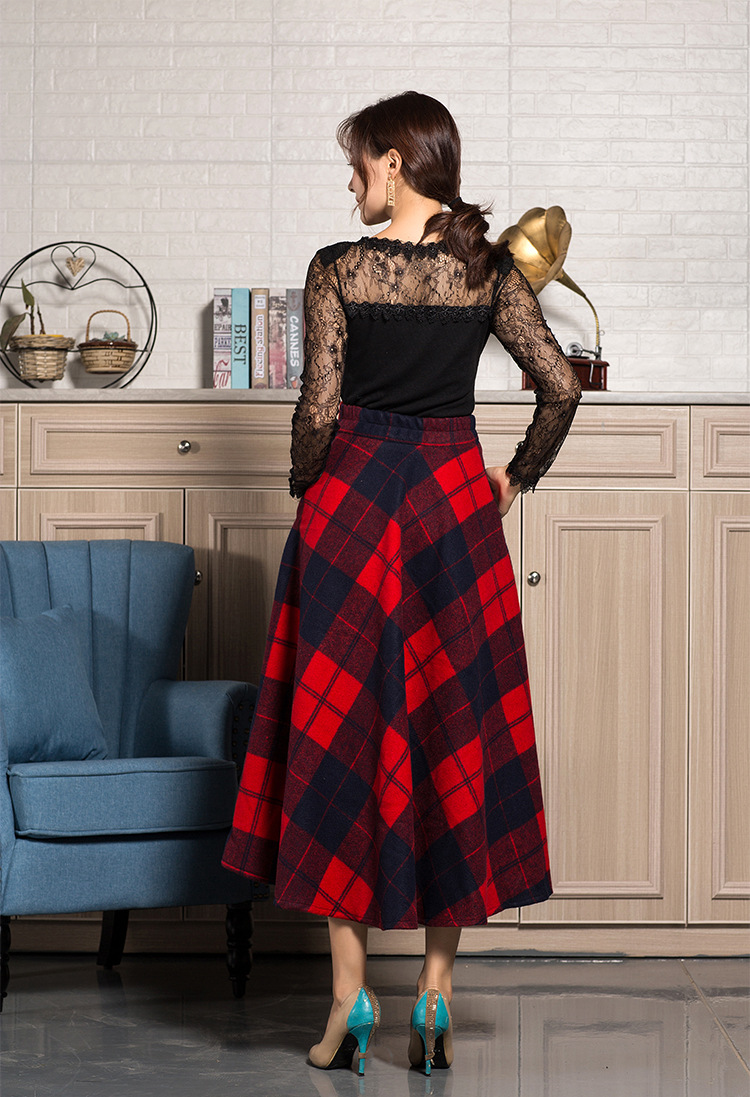 Women's A-line Mid-length Plaid High Waist Fashion Winter Skirt