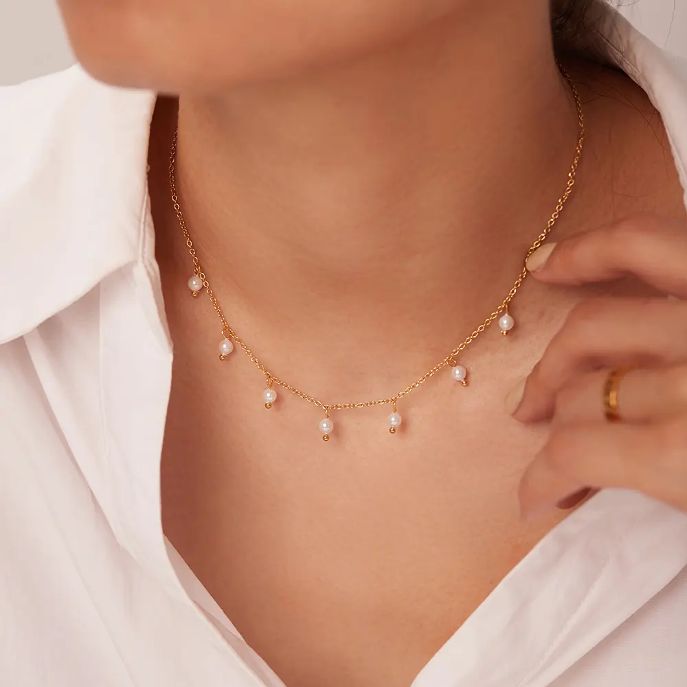 French Elegant INS Style Pearl Tassel Necklace 18K Gold