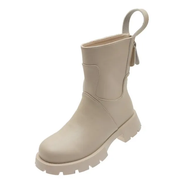 Fashion Zipper Mid tube Platform Martin Boots Beige - Shop at LoveMi