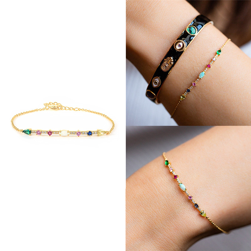 S925 Fashion Color Zircon Popular Wild Bracelet Color Zircon Bracelet