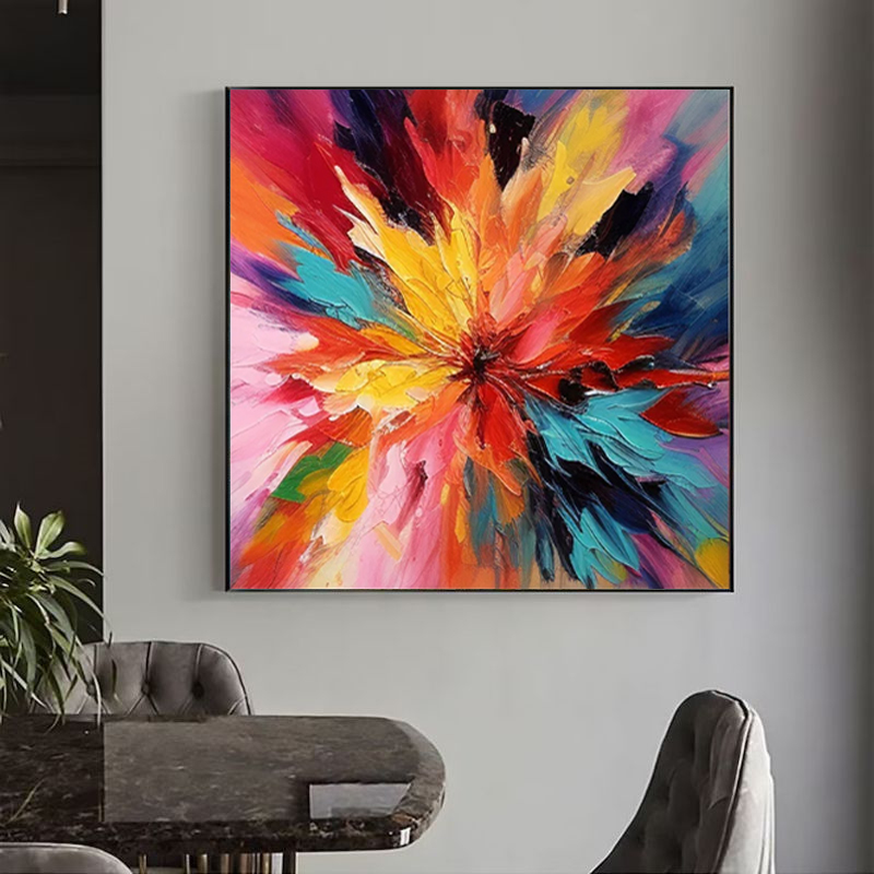 Abstract Colorful Handmade Knife Thick Flowers Canvas Art Blue Red Gradient Floral Oil Painting Large Artwork Home Decor