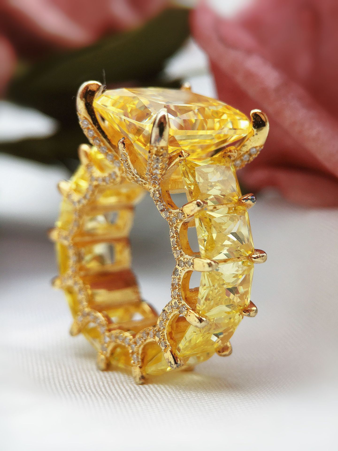 Fashion Goose Yellow Octagonal 925 Silver Ring