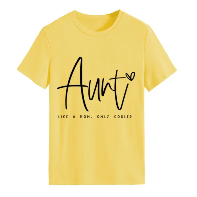 AUNT LIKE A MOM Fashion Round Neck Loose Short Sleeves Yellow Black Font - Shop at LoveMi
