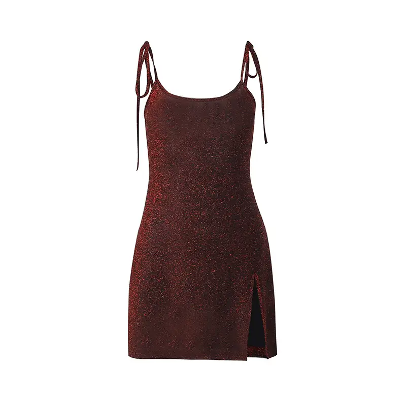 Women's Dark Glitter Strap Slit Dress