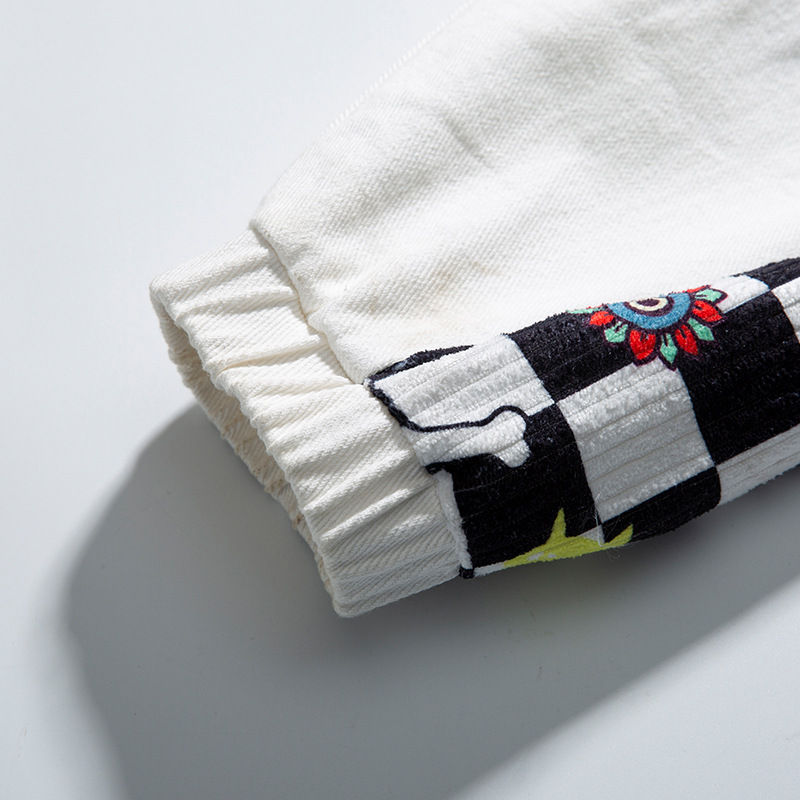 Men's Lightning Graphic Embroidered Plaid Panel Stand Collar Jacket