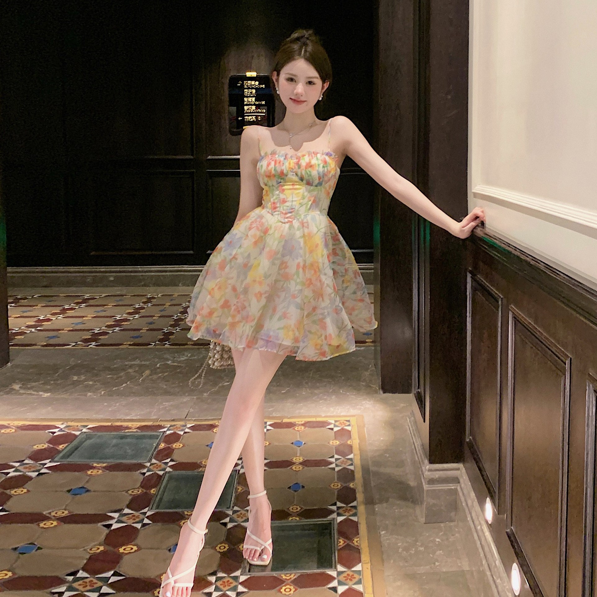 Floral Suspender Midi Dress, picture 2 of 5