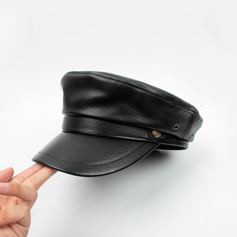 Women's Autumn And Winter Flat Top Leather Peaked Octagonal Hat