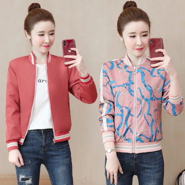 Two Sided Wear Coat Women's Loose Thin Double Sided Baseball Jacket Top Rose Red - Shop at LoveMi