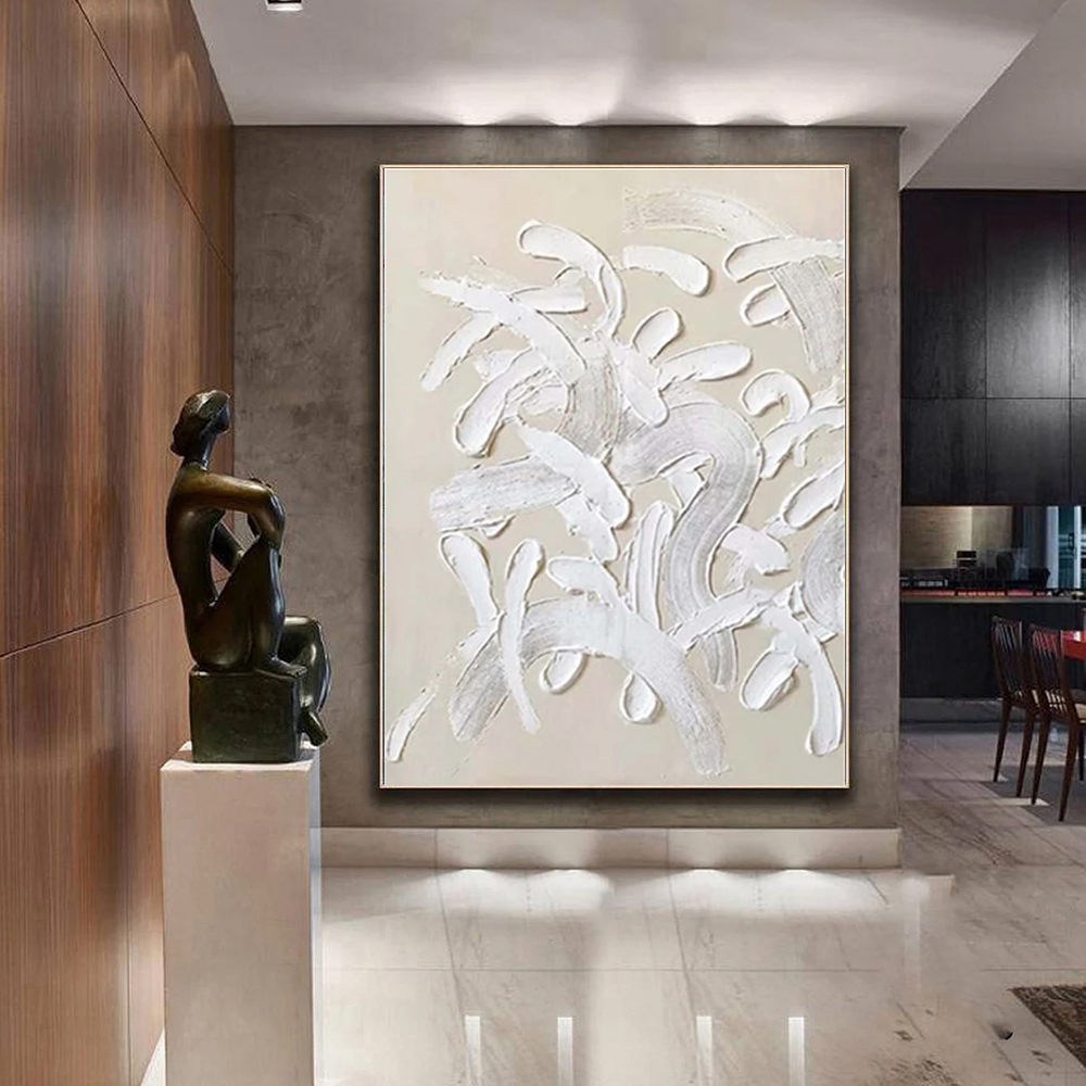 Handmade Oil Painting White Design Thick Acrylic Wall Art Decoration Abstract Knife Artwork For Home Wedding Room Decor Rolled Frameless Unstretched Painting