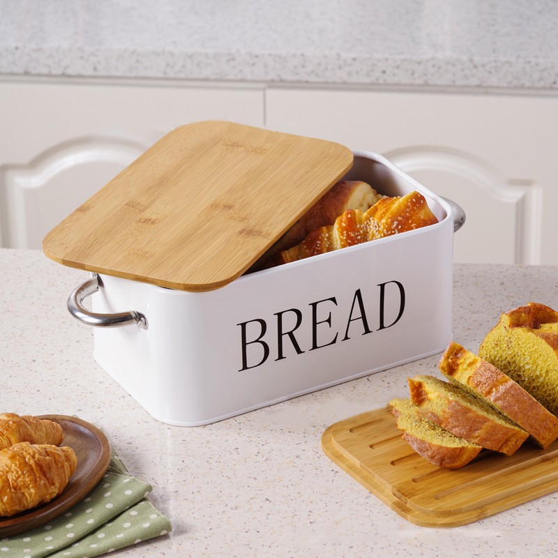 Large Bread Bin BambooMetal Bread Box Kitchen Loaf Food