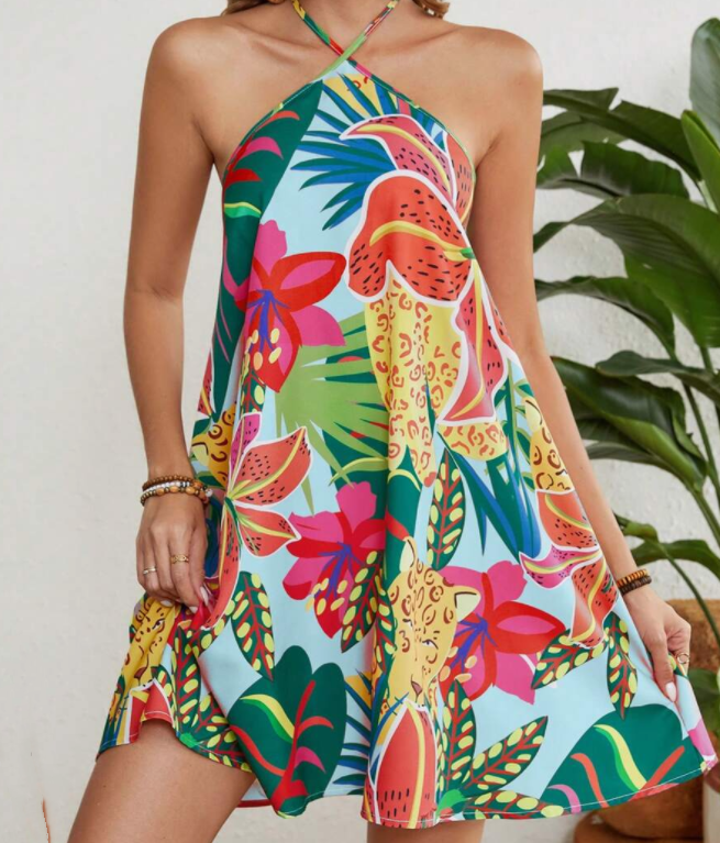 Full Printed Backless Camisole Skirt