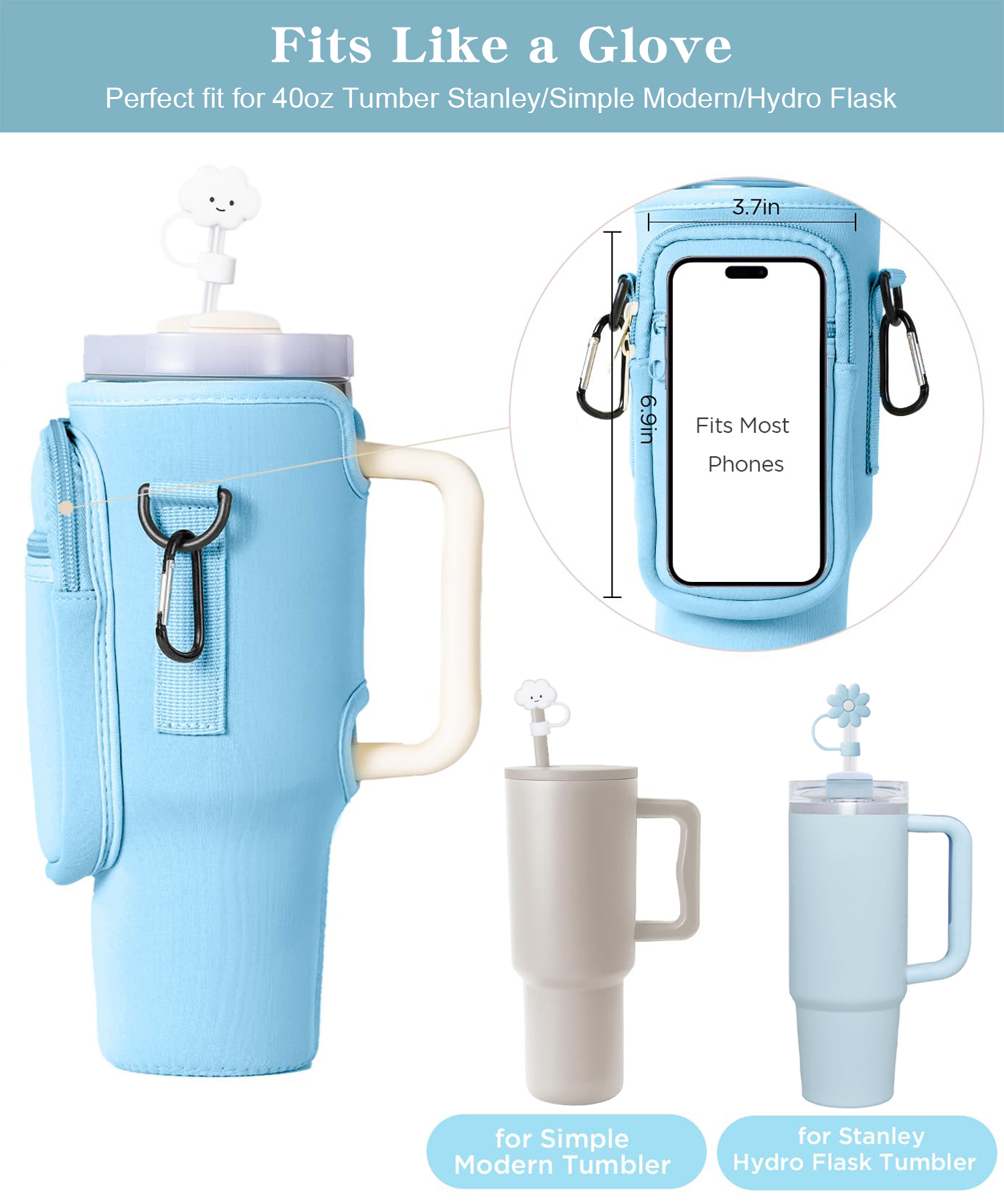 water bottle carrier bag with phone pocket for tumbler neoprene water bottle holder pouch with adjustable strap bollus with straw cover and carabiner for cup accessories drinkware mug