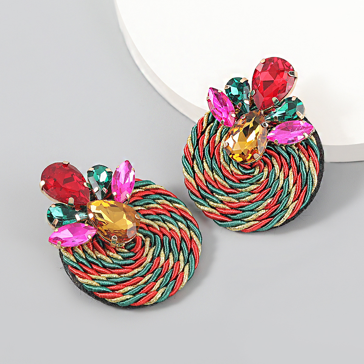 Polyester Stretch Thread Woven Round Earrings