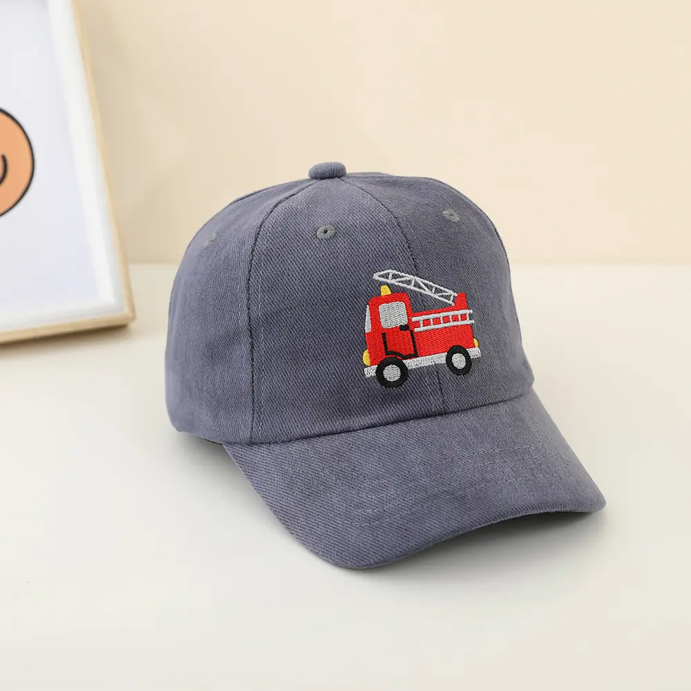 Children's Vintage Water-washed Embroidered Fire Truck 5-color Selectable Baseball Cap For Outdoor Play And Versatile Wear