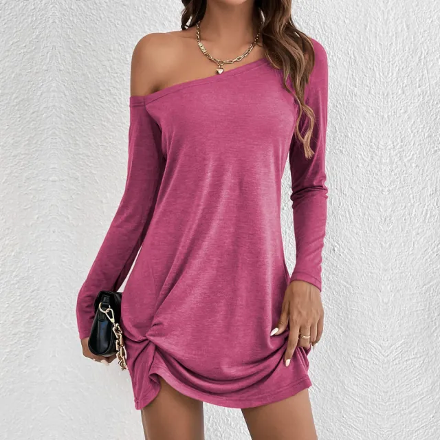 Loose Solid T shirt Casual Dress Red - Shop at LoveMi