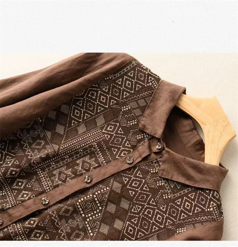 Women's Cotton Linen Shirts Literary Vintage Patch Tops