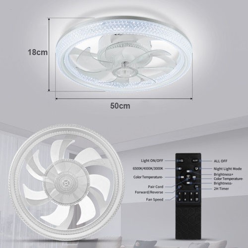 6 Speed Large LED Ceiling Fan With Lighting LED Light Adjustable Wind  Remote