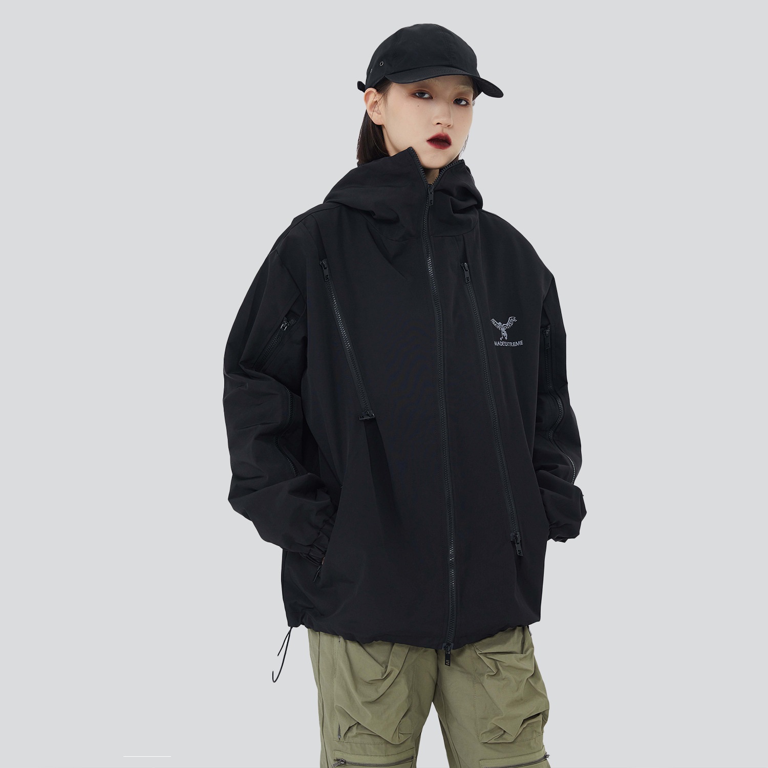 Outdoor Functional Windproof Multi Zipper Vintage Coat