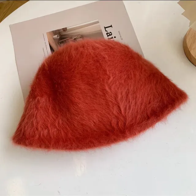 Cute Fluffy Rabbit Hair Fisherman Hat Orange - Shop at LoveMi