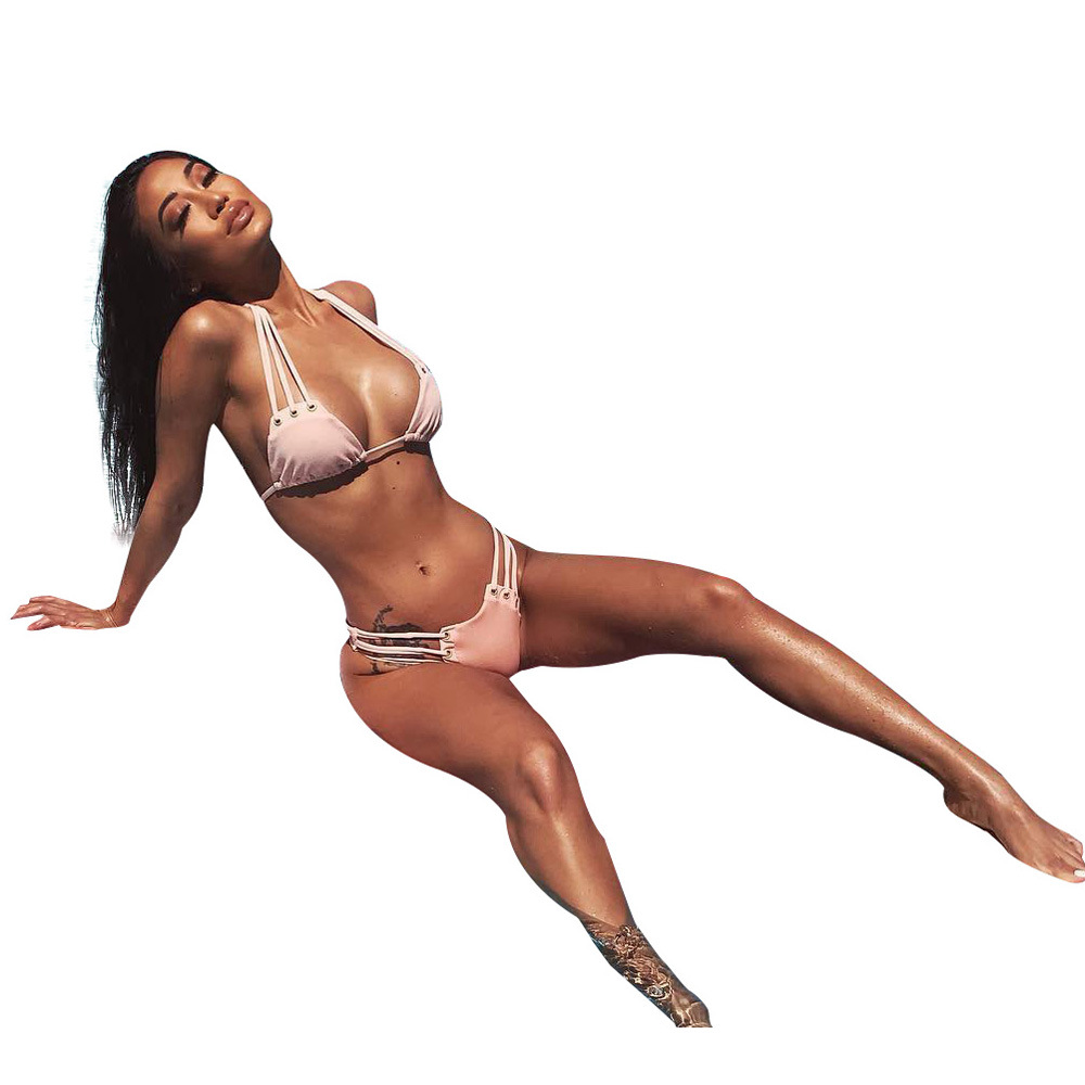 European And American New Bikini Solid Color Swimsuit Two Piece Set - Image 3