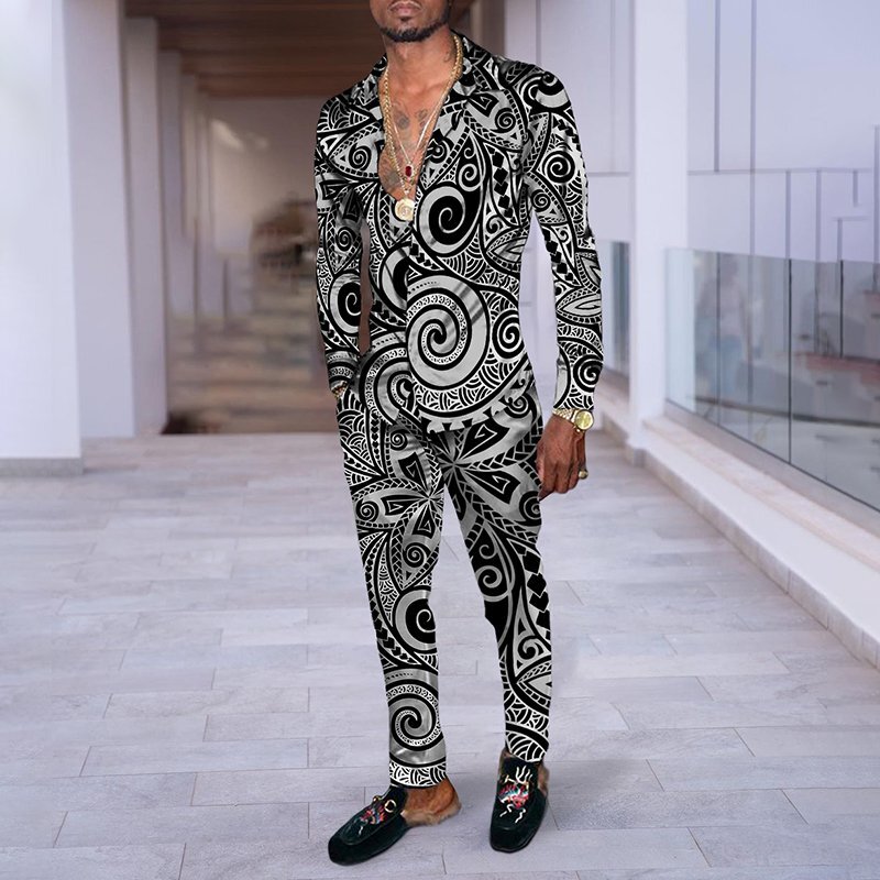 Hip Hop Hong Kong Style Fashion 3D Printing Casual Long Sleeve Shirt Suit