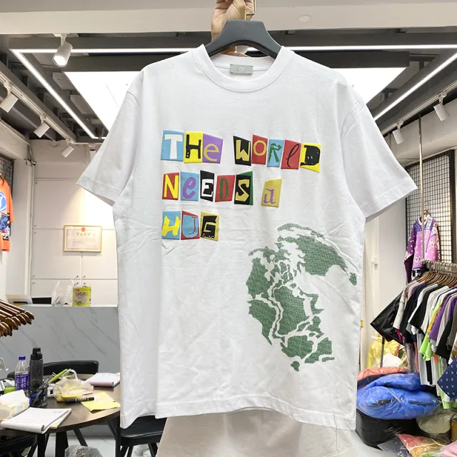 Colored Foam Letter Earth Block Printing Men's And Women's Loose Casual Style Short Sleeves Red - Shop at LoveMi