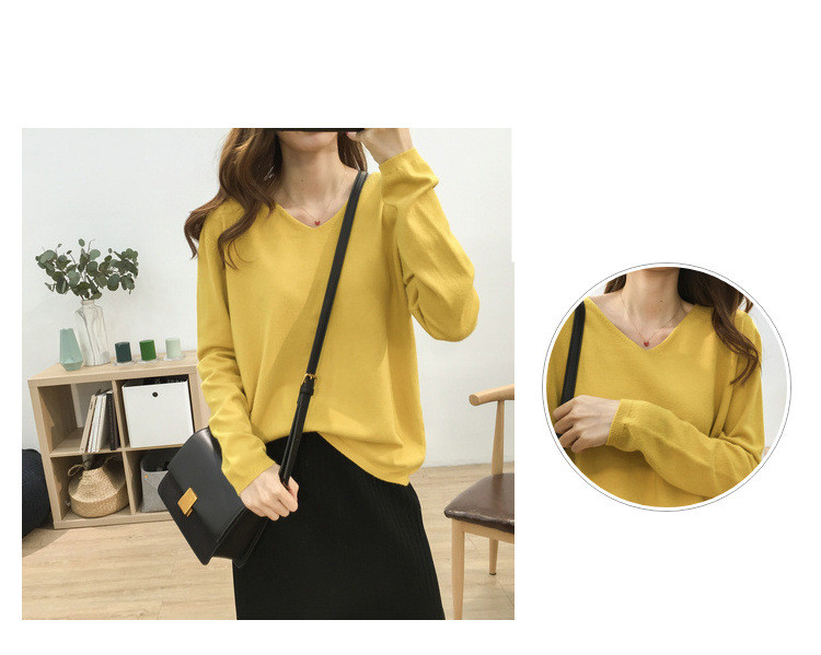 Title 9, Loose Slimming V-neck Solid Color Long-sleeved ...