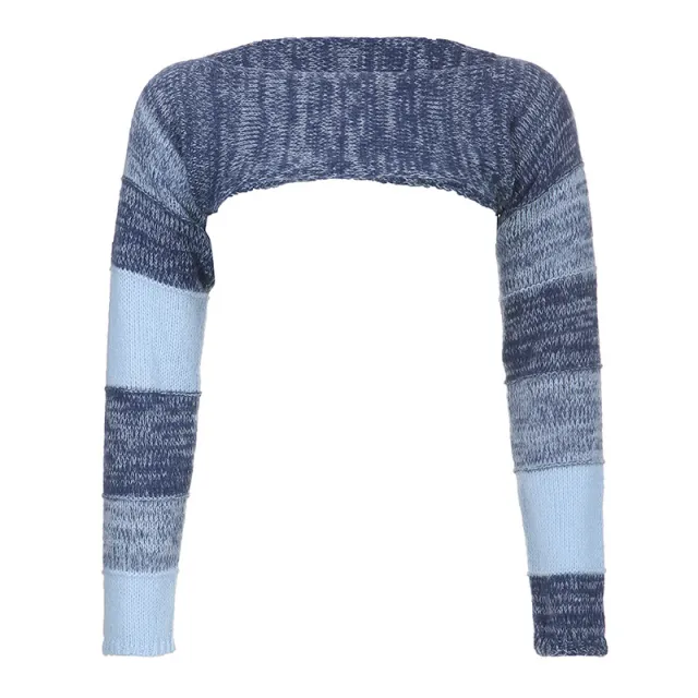 Round Neck Wearing Long Sleeved Short Top Blue - Shop at LoveMi