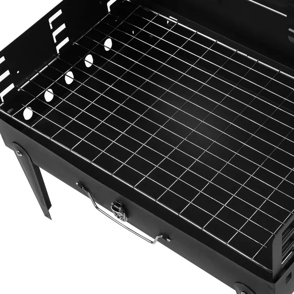 Barbecue Grill Outdoor Portable Charcoal Grill Collapsible Iron Square Charcoal Grill 17.32x10.63x8.66 Inch Black