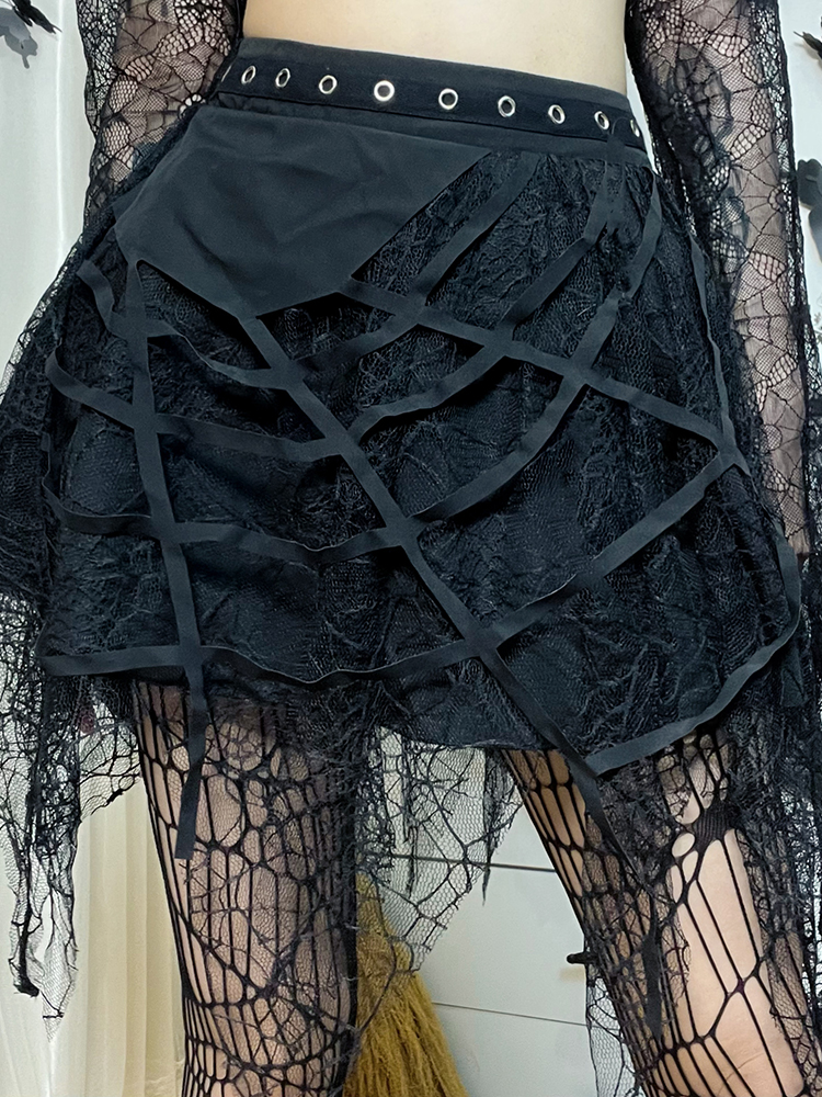 Women's Black Heavy-duty Lace Stitching Skirt