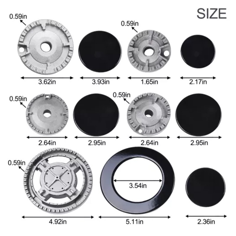 5Pcs Set Cooker Oven Gas Hob Rapid Burner Caps Crown Ring Tops Kit Flame Cover 6
