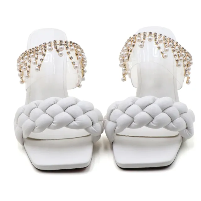 Black Chunky Woven One line High heeled Sandals Black - Shop at LoveMi