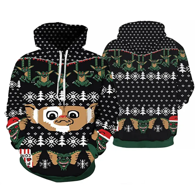 Christmas Print Long Sleeve Polyester Hoodie 8 Style Xl - Shop at LoveMi