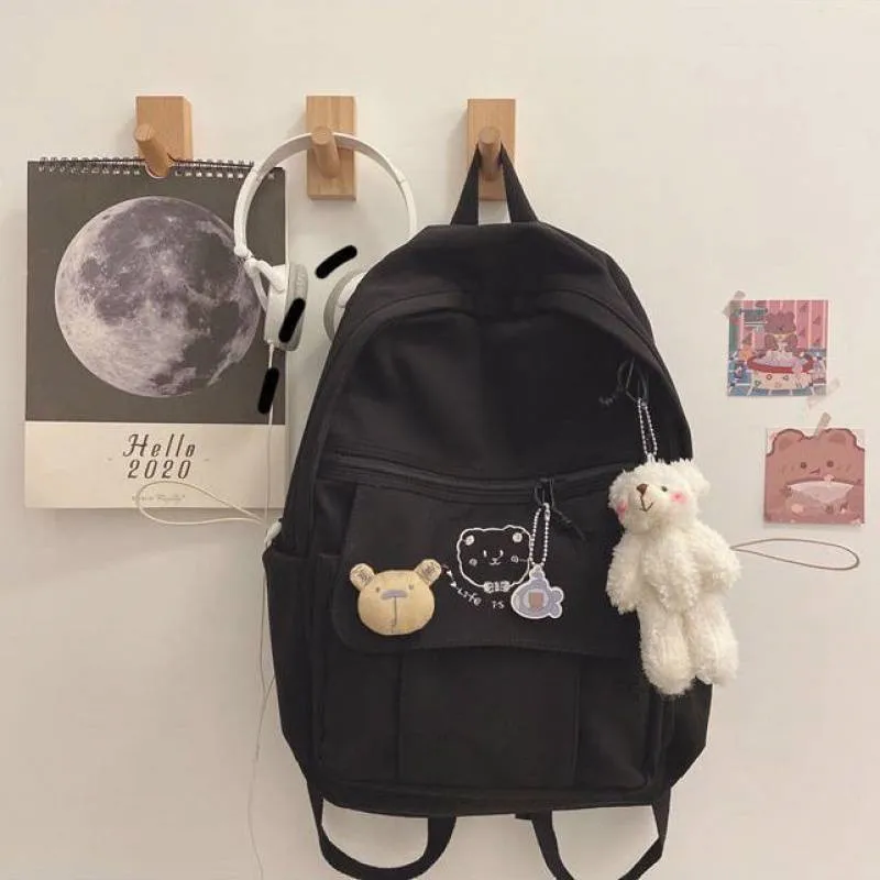 Schoolbag Girl College Cute Girl Canvas - Black