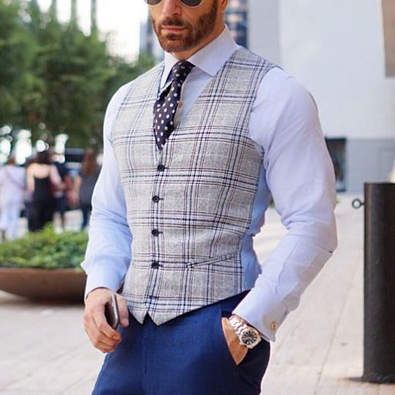 Men's Slim Fit Plaid Casual Single Breasted Vest