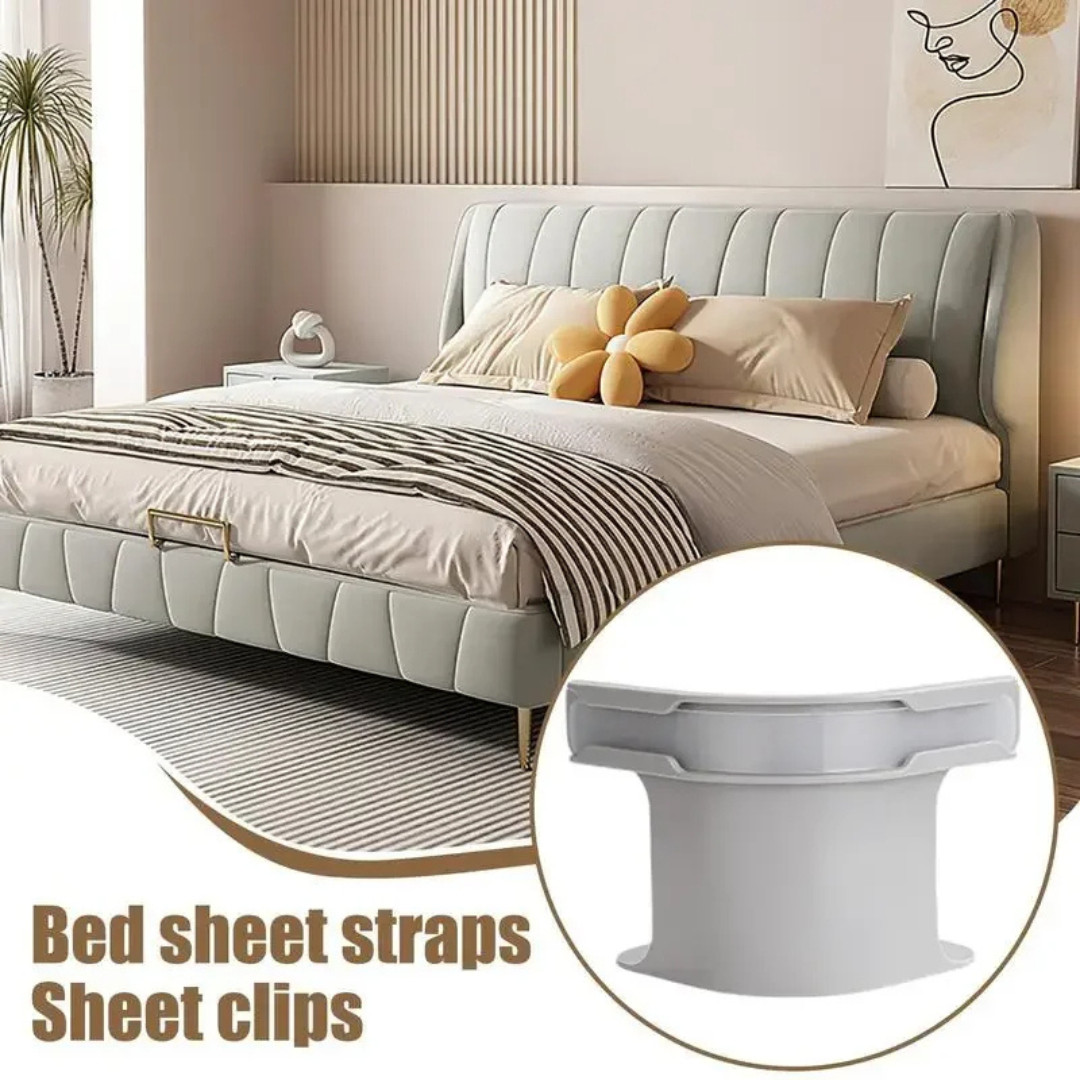 4x Bed Sheet Holders W- Lock Strips Heavy-Duty Corner Straps Non-Slip Grippers-Grey
