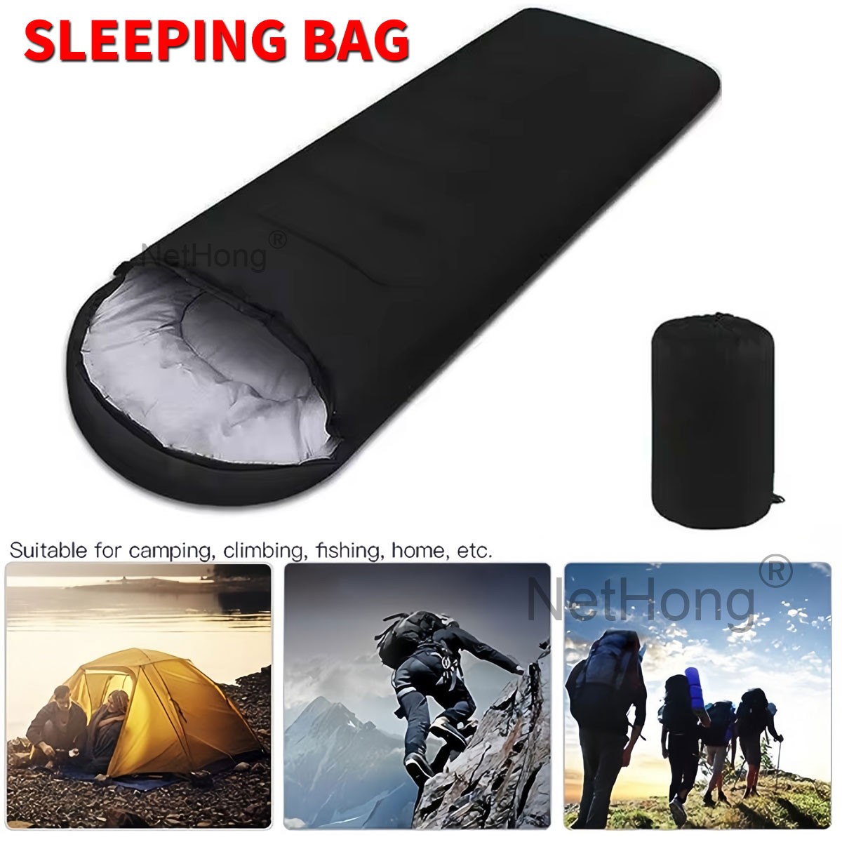 3-4 SEASON SINGLE SLEEPING BAGS CAMPING RECTANGULAR ENVELOPE ZIP UP KIDS 12