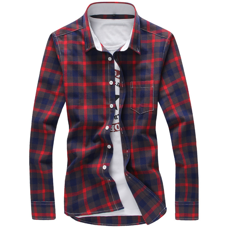 Title 8, Fashion Plaid Slim Long Sleeve Lapel Shirt