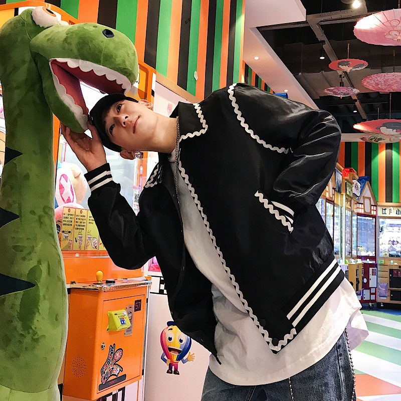 Ins Style Black And White Contrast Color Inlaid Line Bag Edge Gothic Jacket