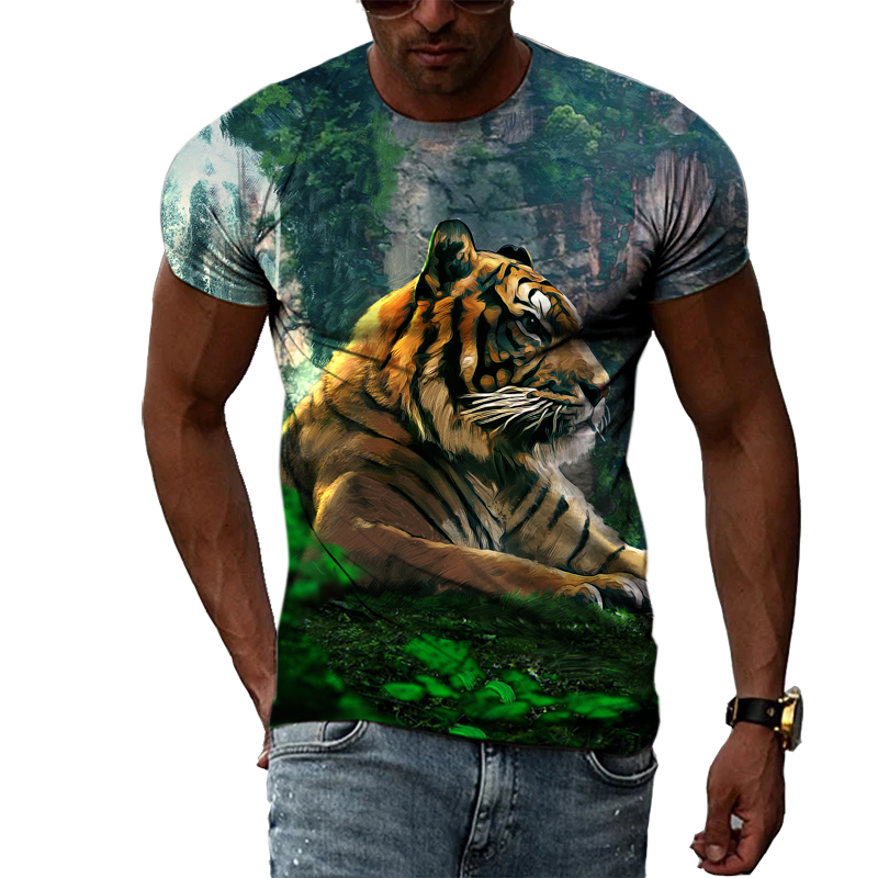 Title 13, European and American Tiger Print Short-sleeved...