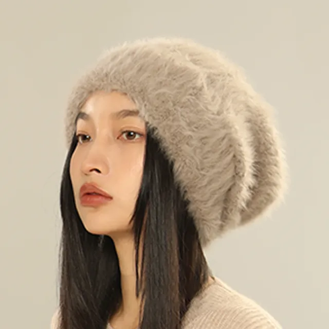 White Big Head Circumference Knitted Huge Woolen Hat Khaki - Shop at LoveMi