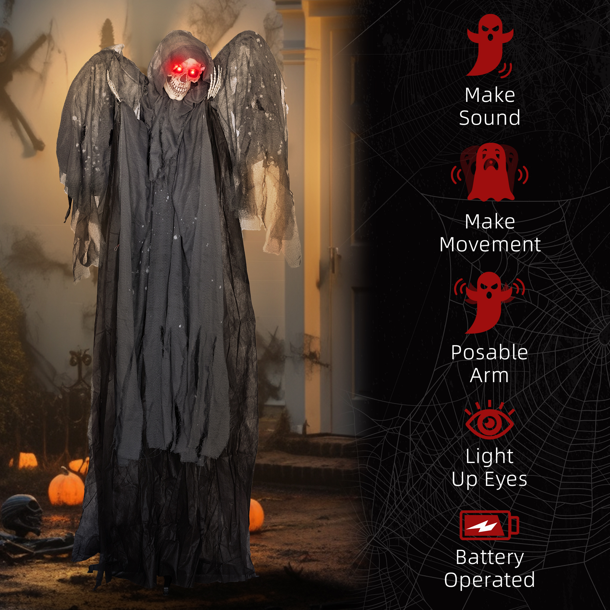 6.3 grim reaper halloween mechanical doll, with glowing eyes