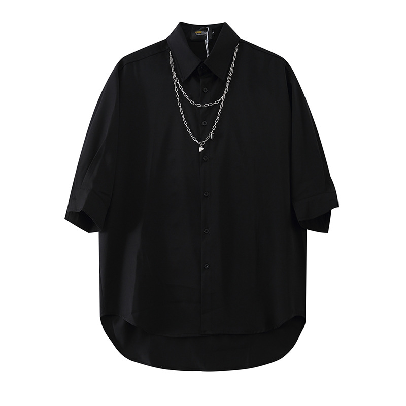 Chain Design Sense Sense Of Ruffian Handsome Three-quarter Sleeve Shirt