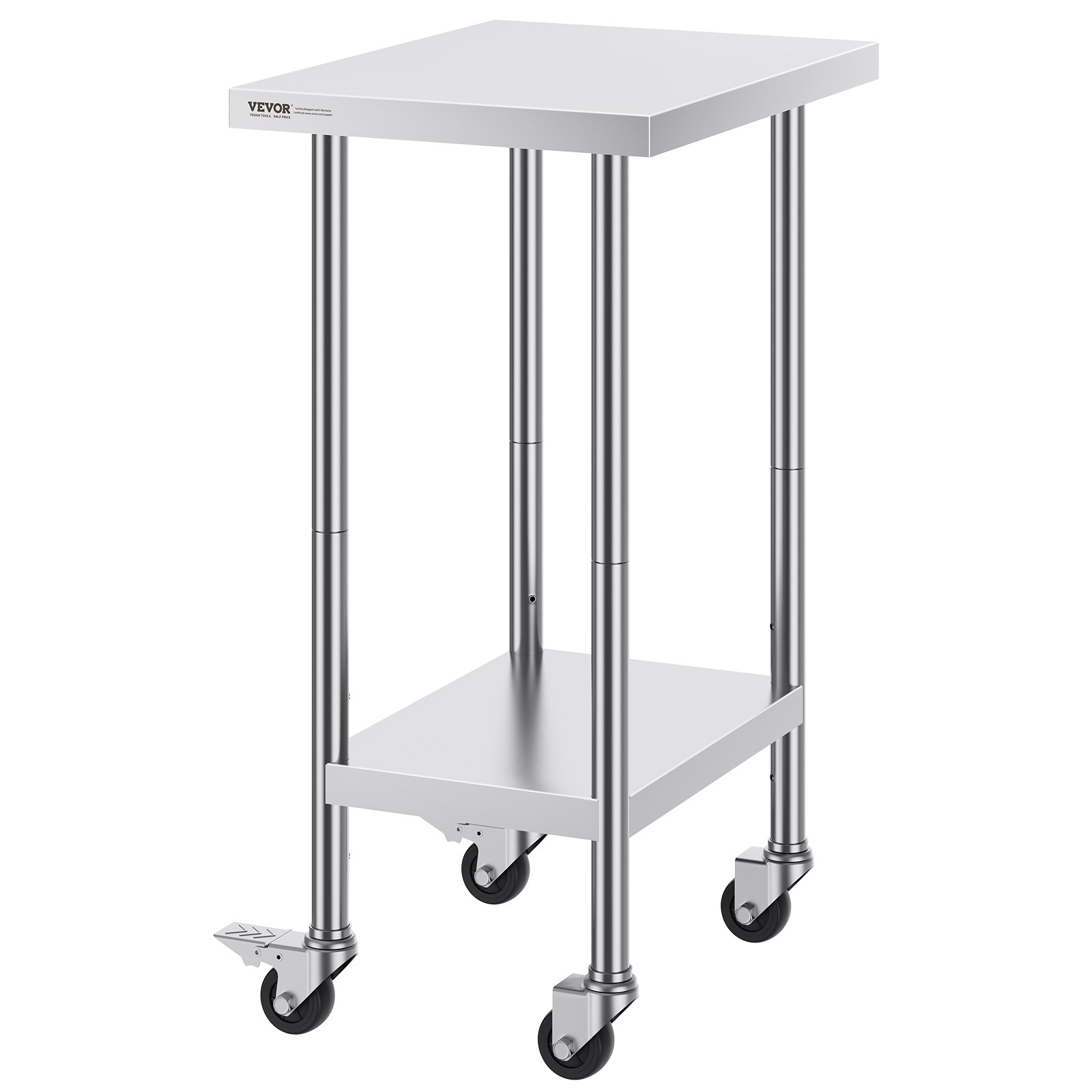 VEVOR Stainless Steel Work Table 24 X 18 X 38 Inch, With 4 Wheels, 3 Adjustable Height Levels, Heavy Duty Food Prep Worktable For Commercial Kitchen Restaurant, Silver — foto 4