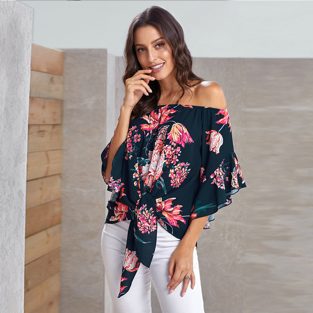 Printed Knotted Pullover T-shirt Top