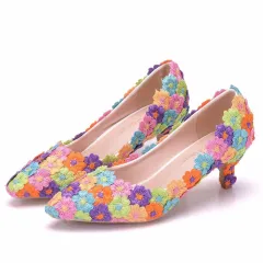Lace High Heels Stiletto Mid-heel Wedding Shoes - Colour Lace-40 - View 1