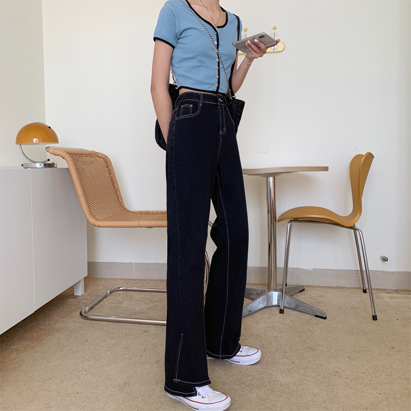 Large Size Peach Hip High Waist Micro Flared Jeans With Slit